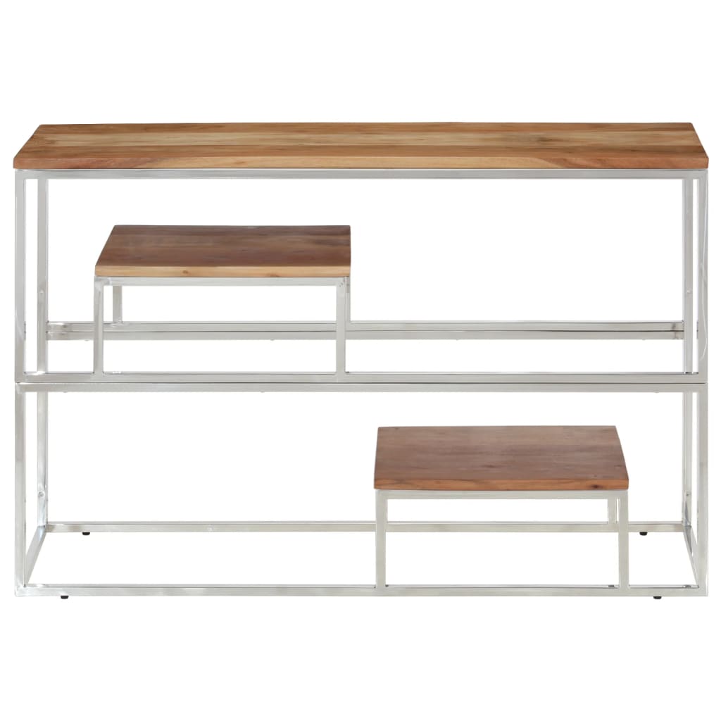 Console Table Silver Stainless Steel and Solid Acacia Wood